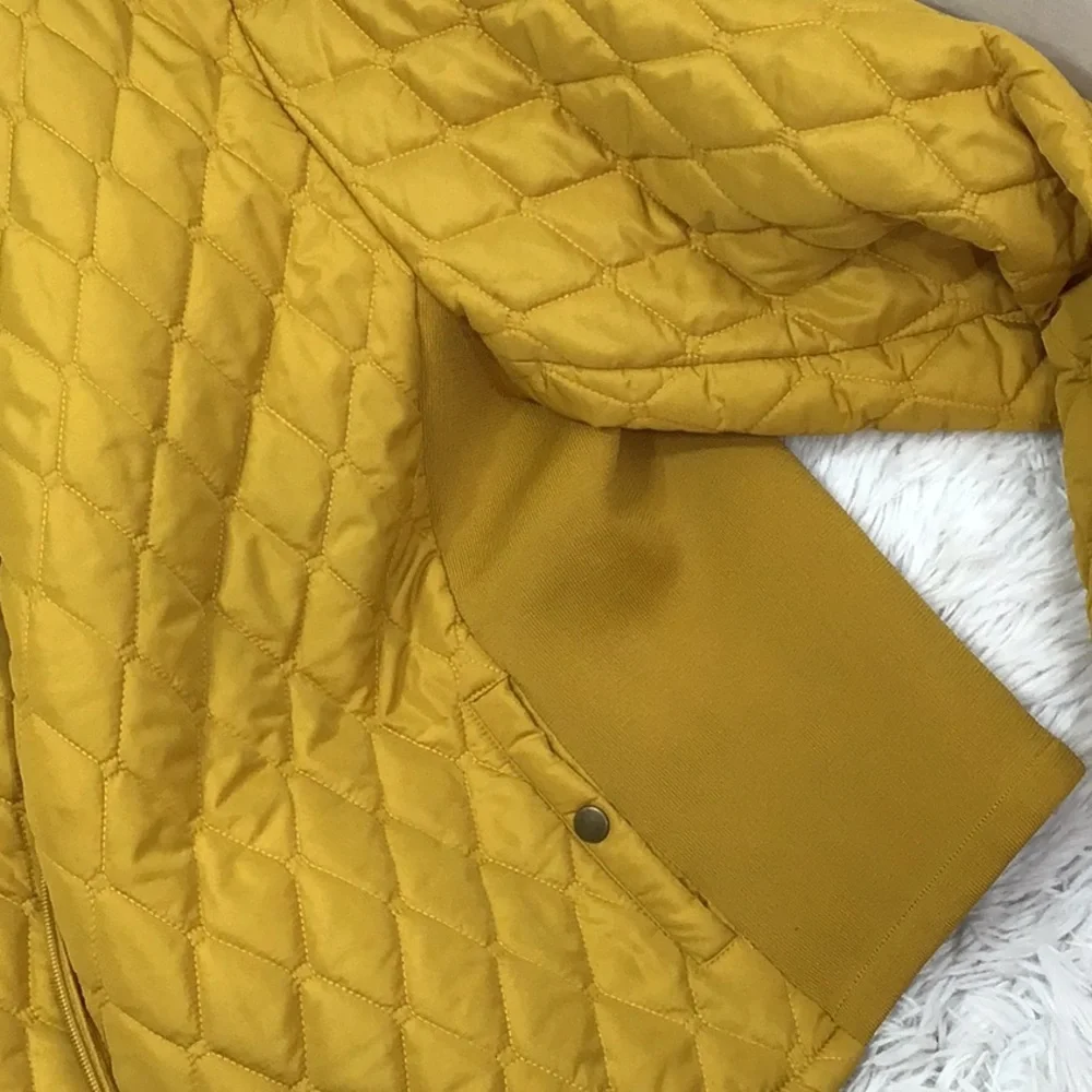 Ashley Stewart Mustard zip front diamond Quilted Jacket 26-28